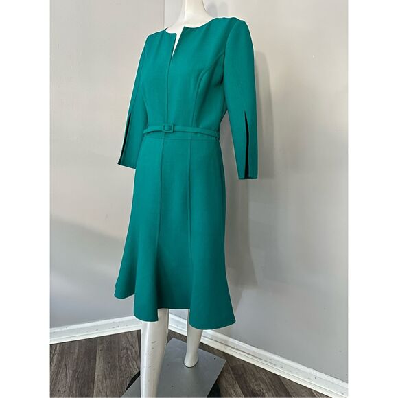 NWT WOMEN'S BELTED WOOL-BLEND KNEE-LENGTH DRESS IN JADE SZ 2 $2690 - Picture 12 of 13